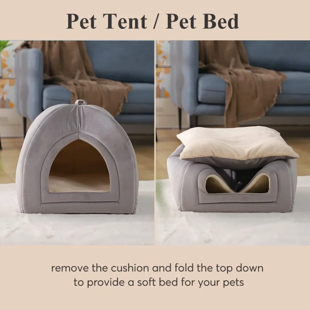 Large Cat Bed - Soft Cat Tent - Grey - 19x19 inches - New In Original Packaging